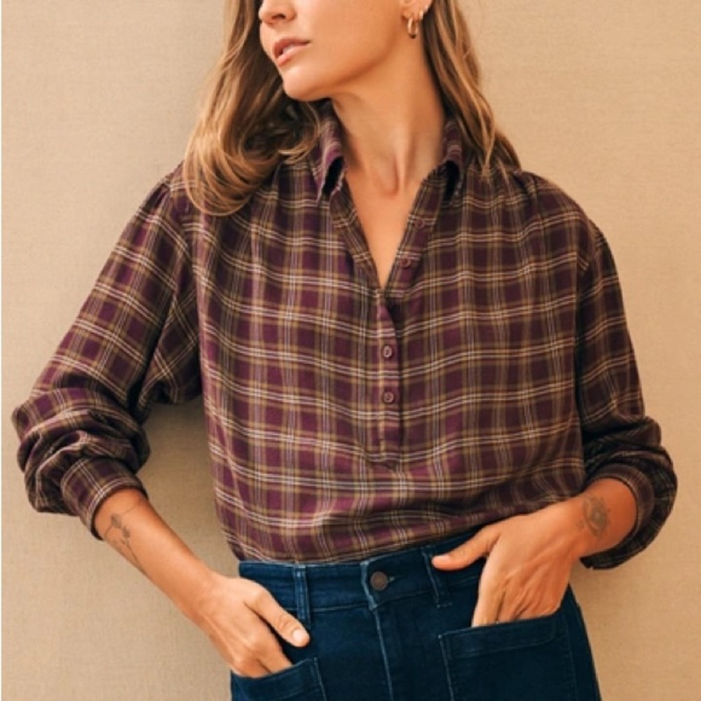 Faherty Olli Plaid Button Down Shirt Womens Small Top Popover Western Casual